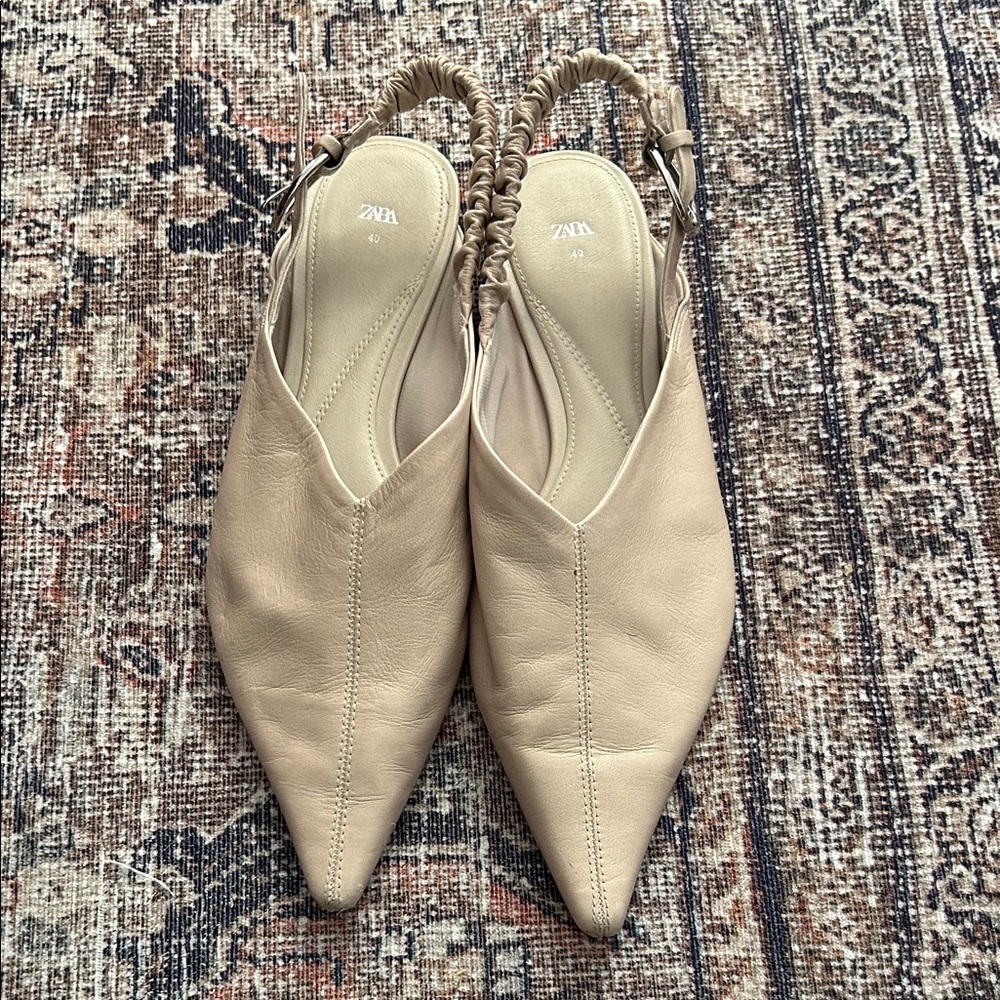 Zara Women's Beige Pointed Slingback Flats